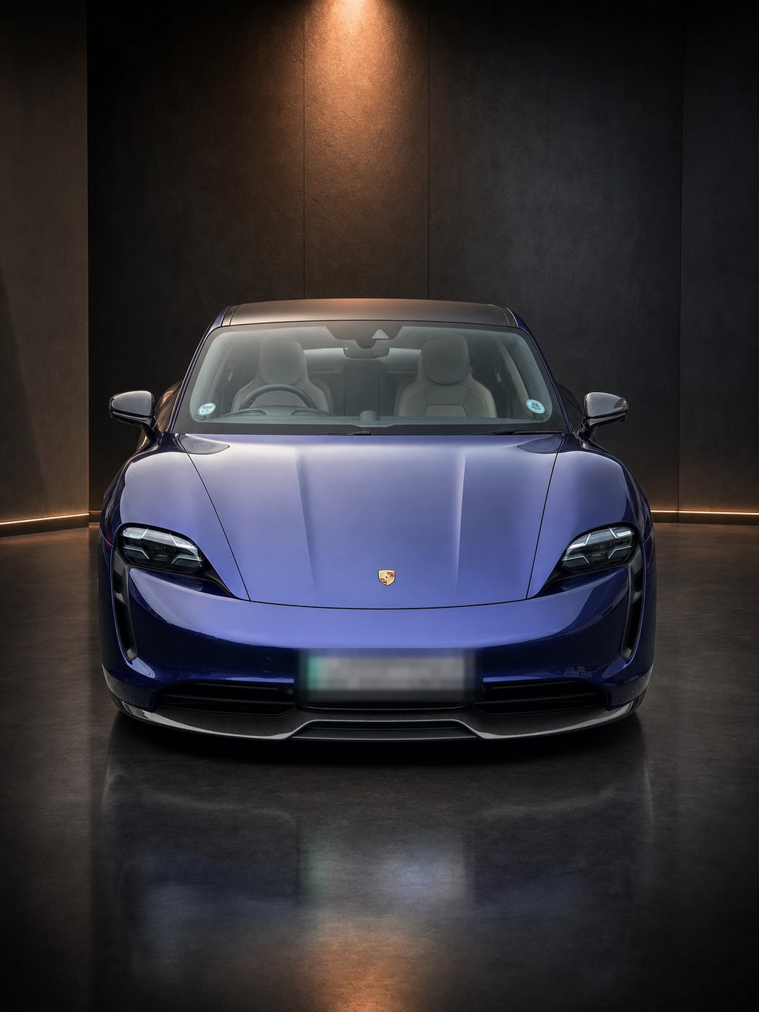 2021 Porsche Taycan Turbo S in Gentian Blue Metallic, front view